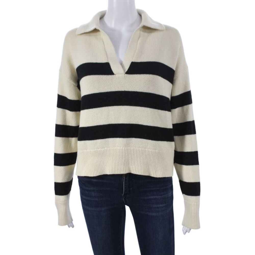 Velvet by Graham & Spencer Women Black Striped Collared Pullover Size XS